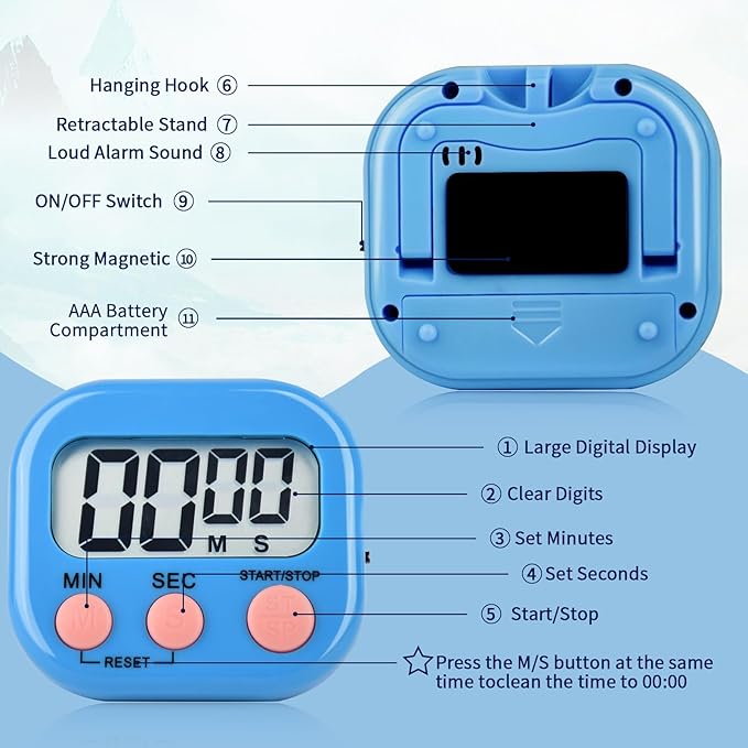 24 Pack Digital Kitchen Timer Magnetic Digital Timer with Big Display Loud Ring Cooking Timers for Kitchen Electronic Timer for Cooking, Bathing, Gym, Break Time, Classroom(6 Color)