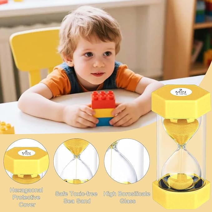 10 Minute Sand Timer Hourglass, Unbreakable 10 Min Hourglass Sand Watch, Reloj De Arena 10 Minutos, Colorful Plastic Hour Glass Sandglass for Classroom Games （Yellow