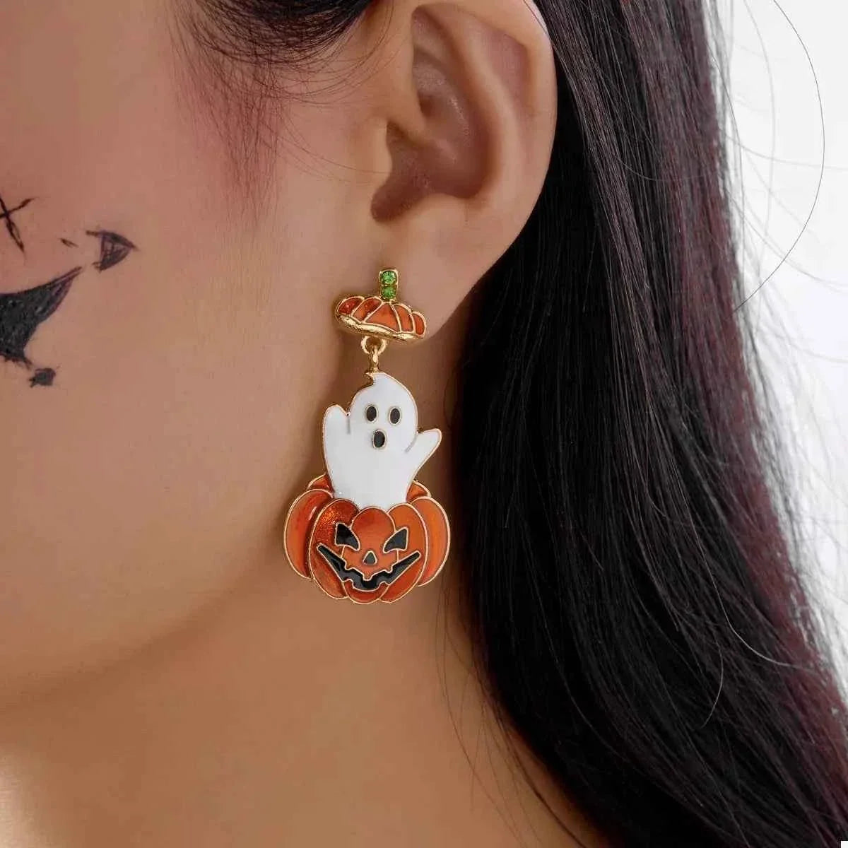 Halloween Ghost Pumpkin Dangle Earrings
